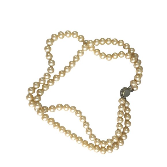 Vintage Double Strand Faux Pearl Necklace With Ornate Clasp Retro - Picture 6 of 7